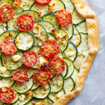 zucchini galette with tomatoes and feta