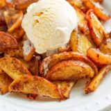 Air fryer apples topped with ice cream.