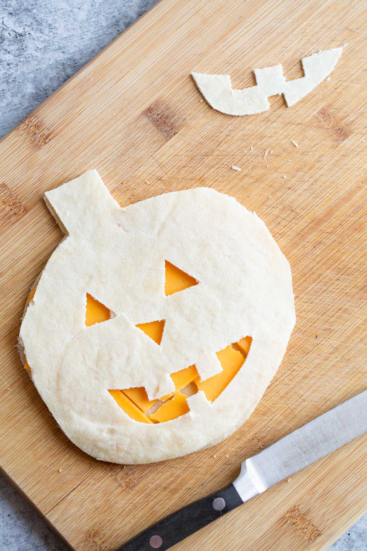 Making a Halloween quesadilla.