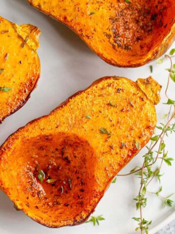 Air fryer honeynut squash on a plate.