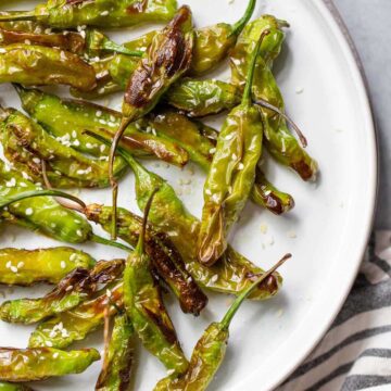 Air fried shishito peppers with sesame seeds