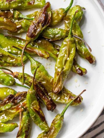 Air fried shishito peppers with sesame seeds