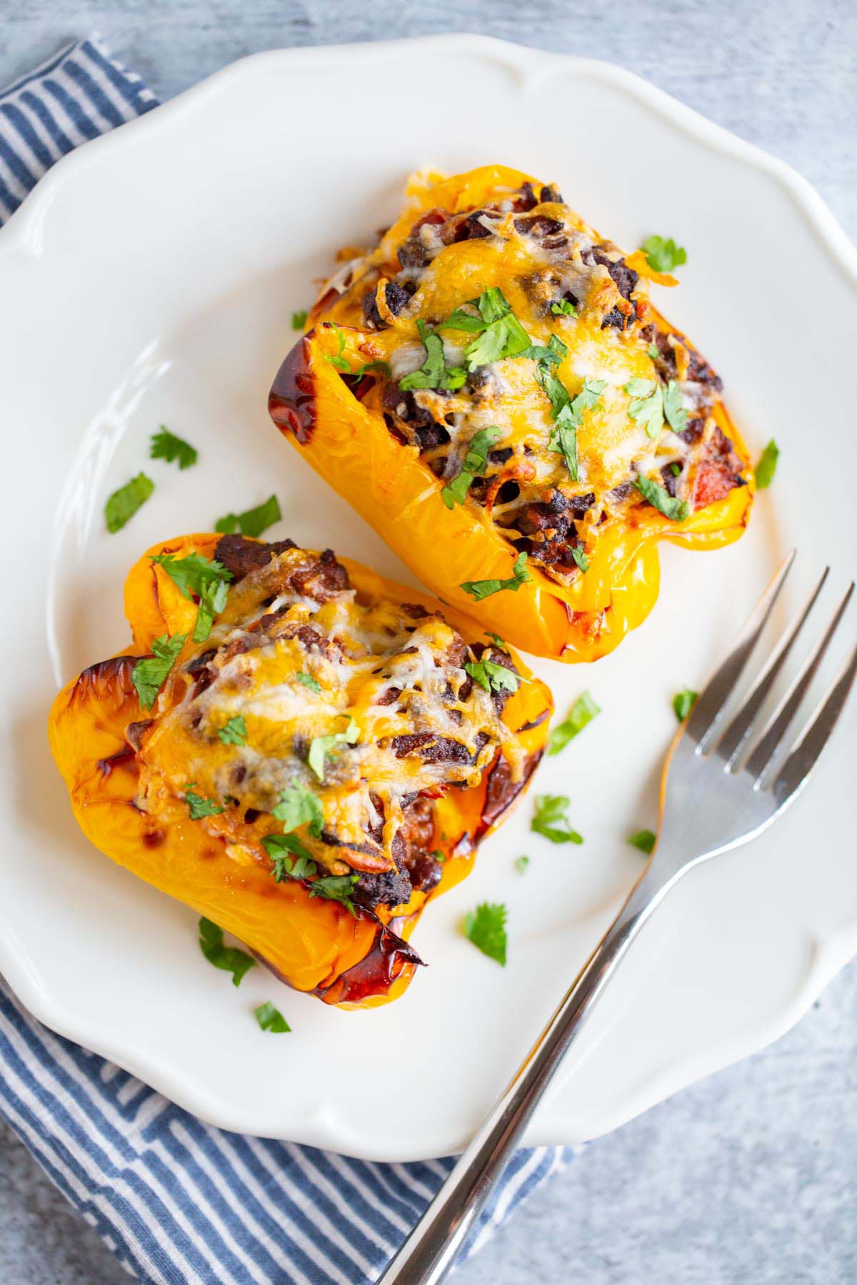 Stuffed peppers on a plate.