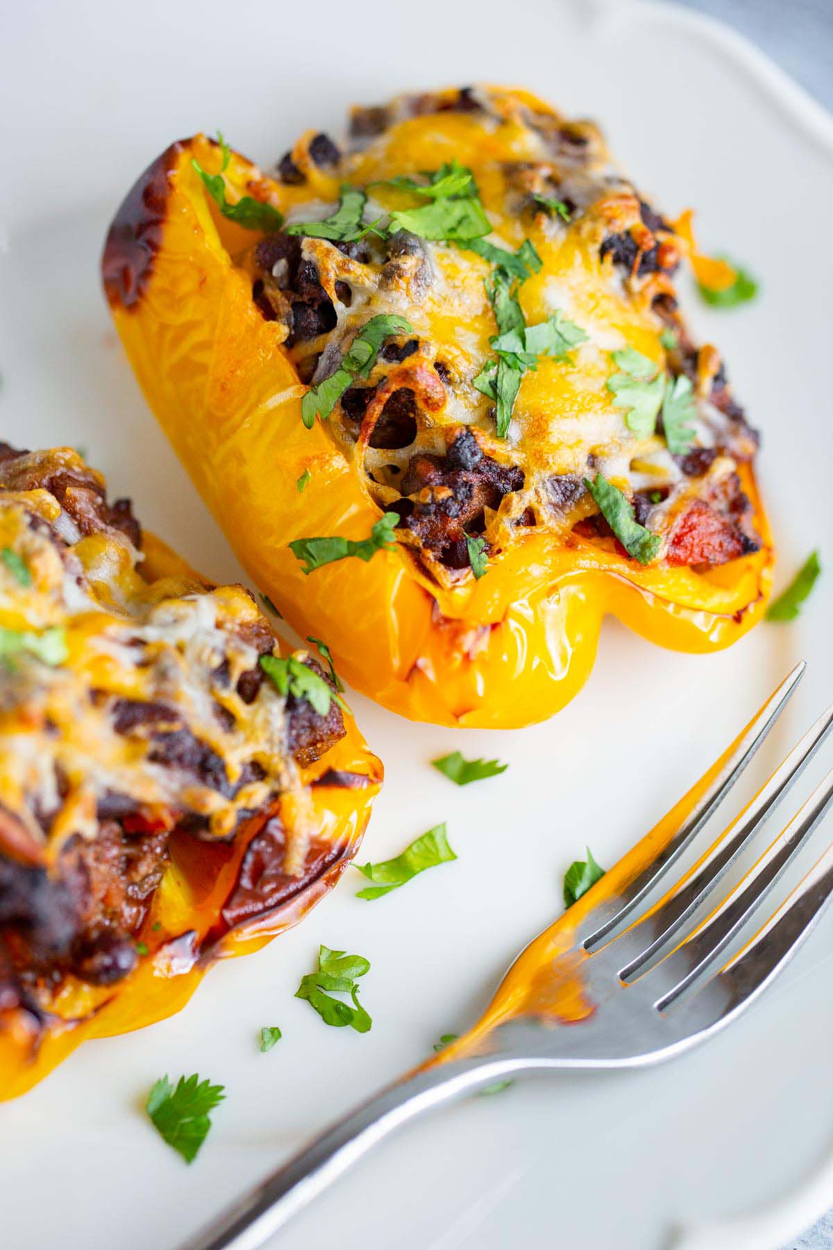 Stuffed peppers on a plate.