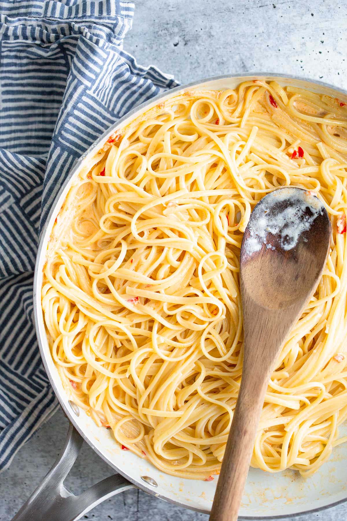 Creamy calabrian pasta in the skillet.