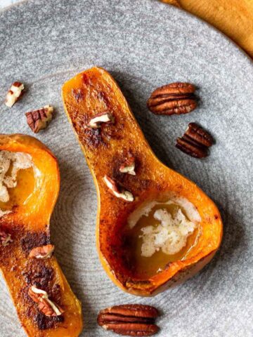 Roasted honeypatch squash with chopped pecans.
