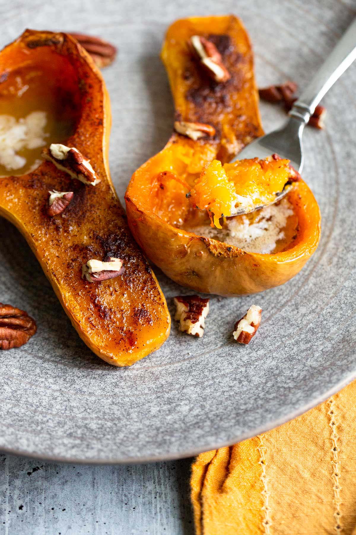 Honeypatch squash topped with pecans.