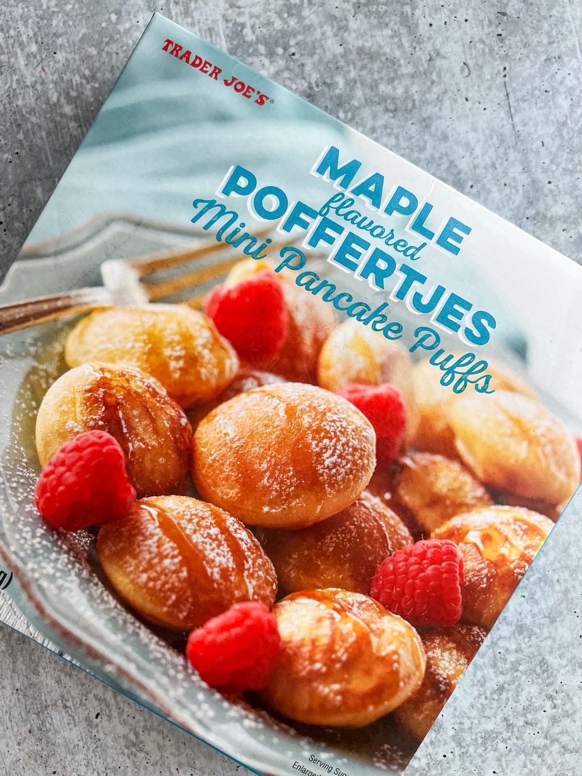 Box of Trader Joe's maple pancake puffs