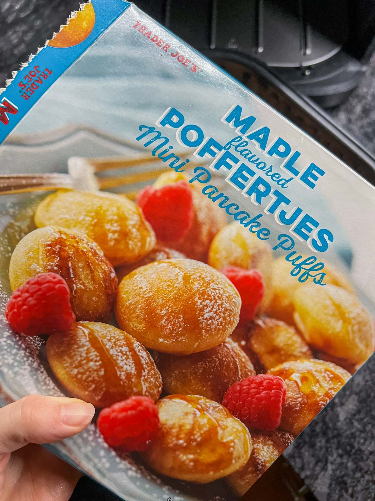 Box of Trader Joe's maple pancake puffs