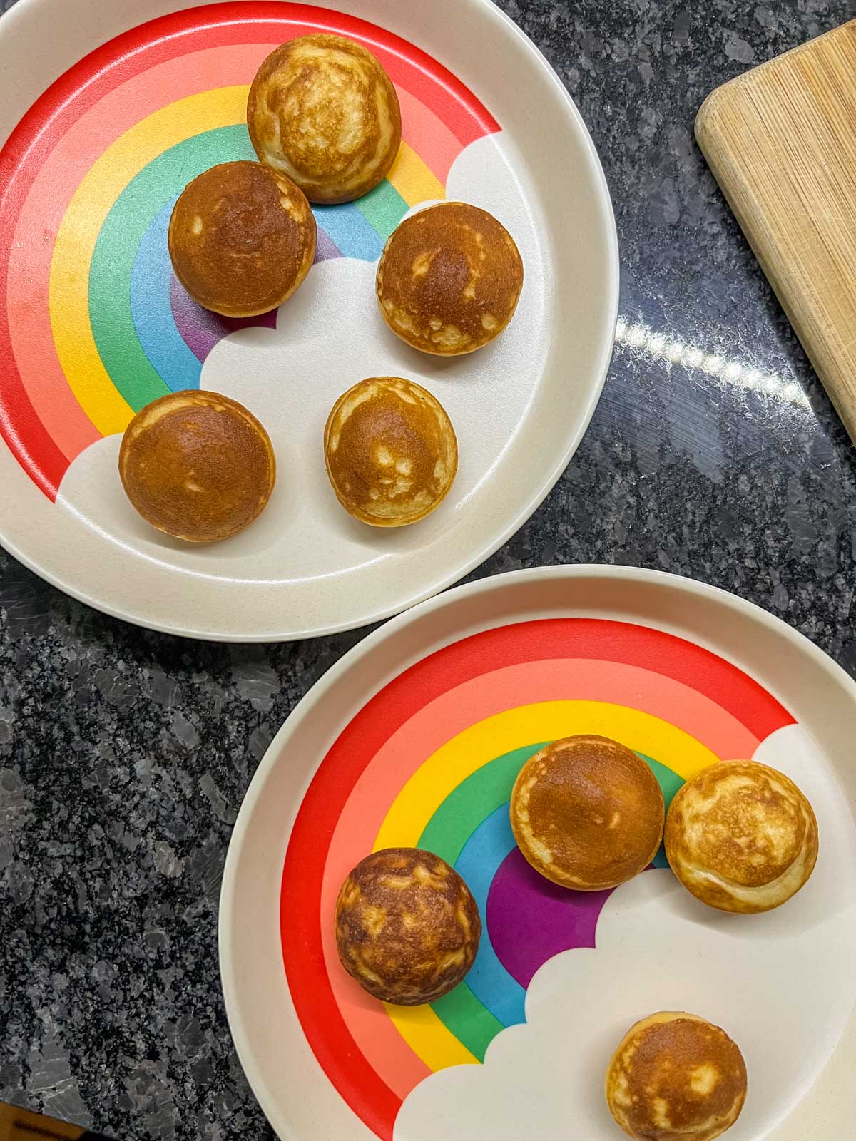 Pancake puffs on rainbow plates