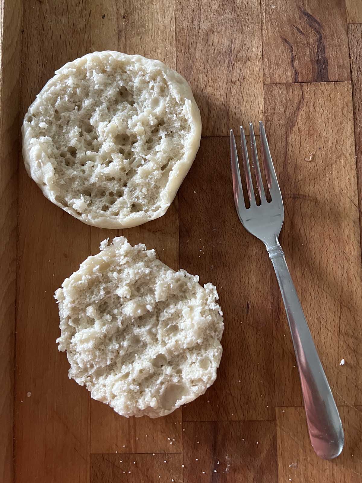 English muffin and a fork.