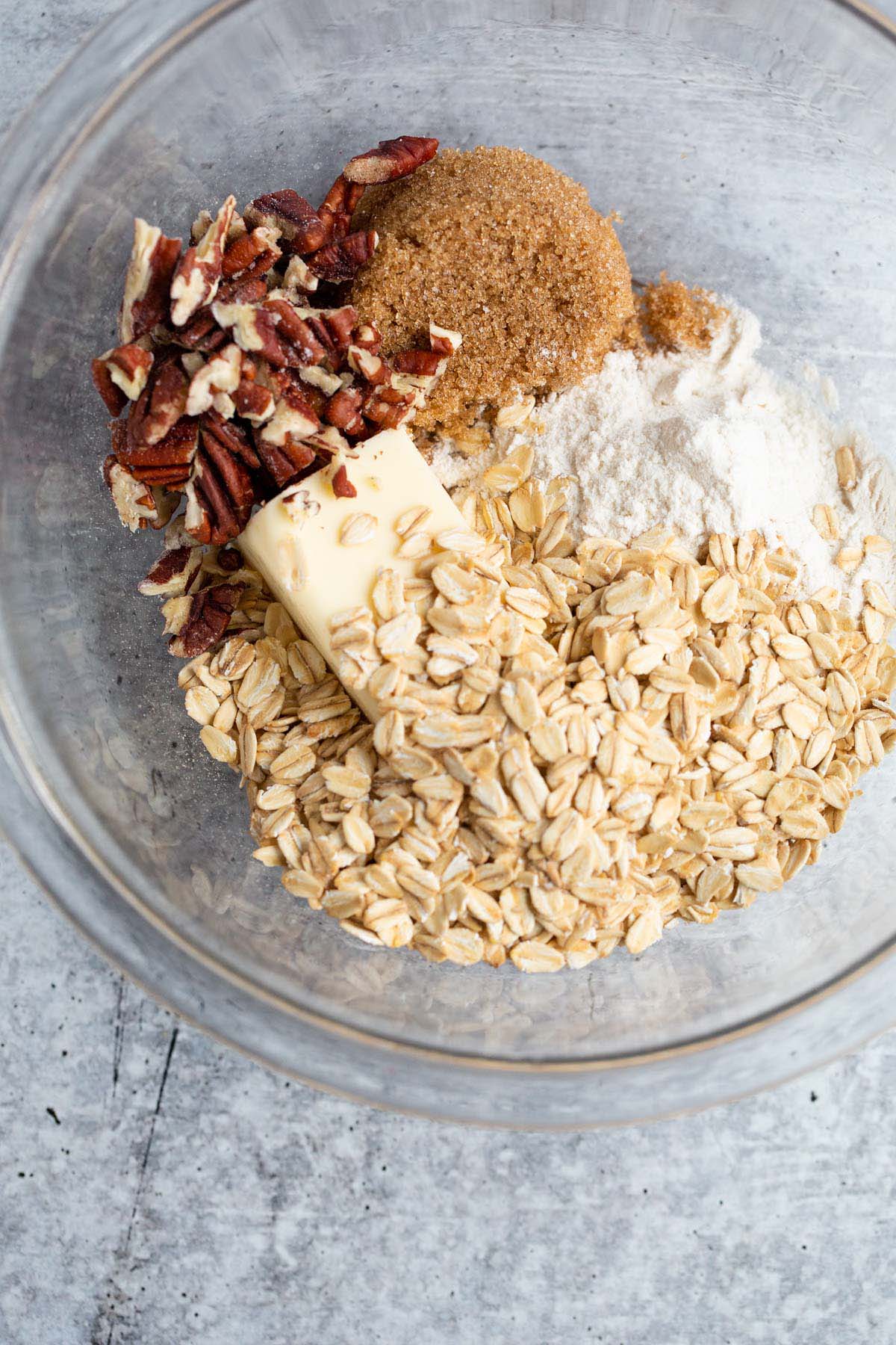 Crisp ingredients in a bowl.