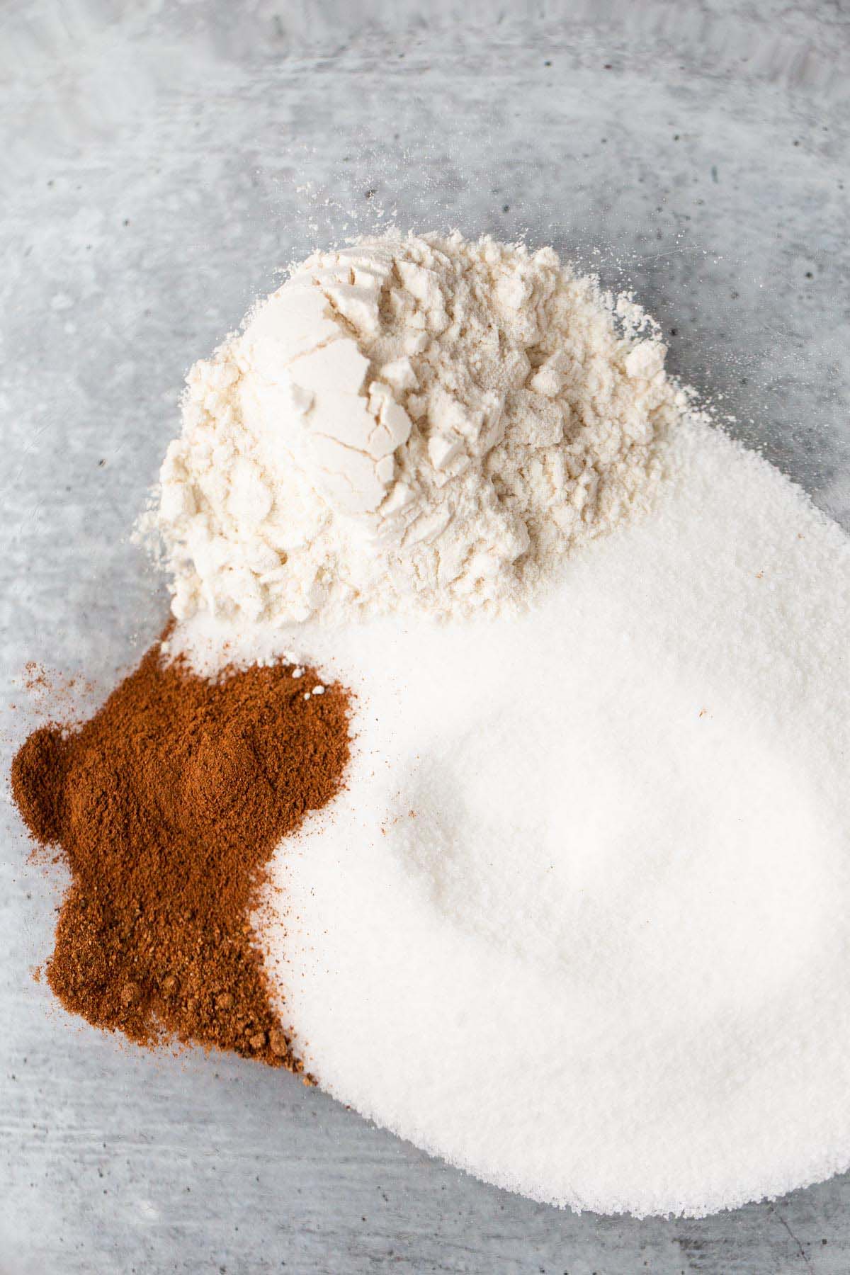 Flour, cinnamon, and sugar in a large bowl.