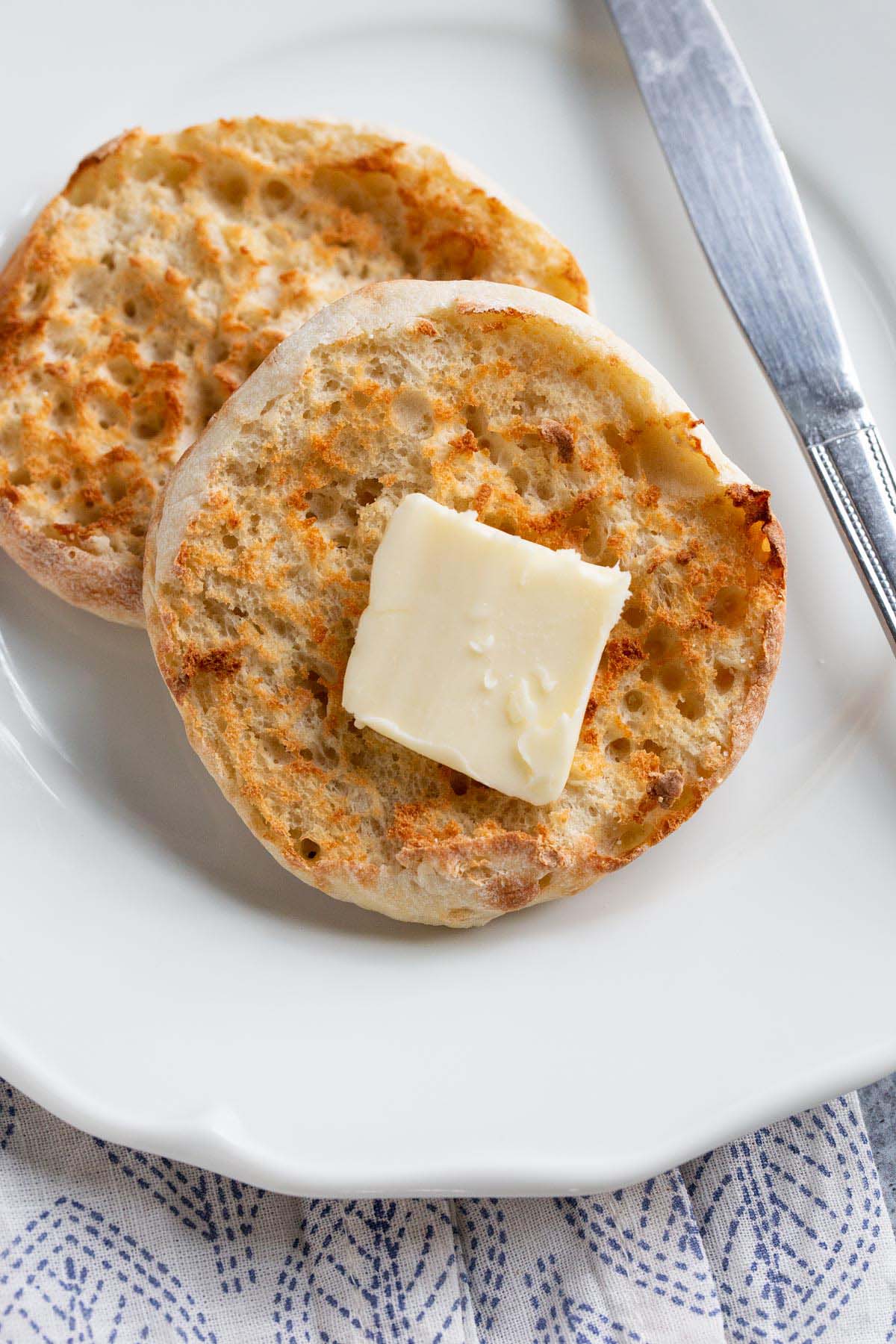 Toasted English muffin with butter.