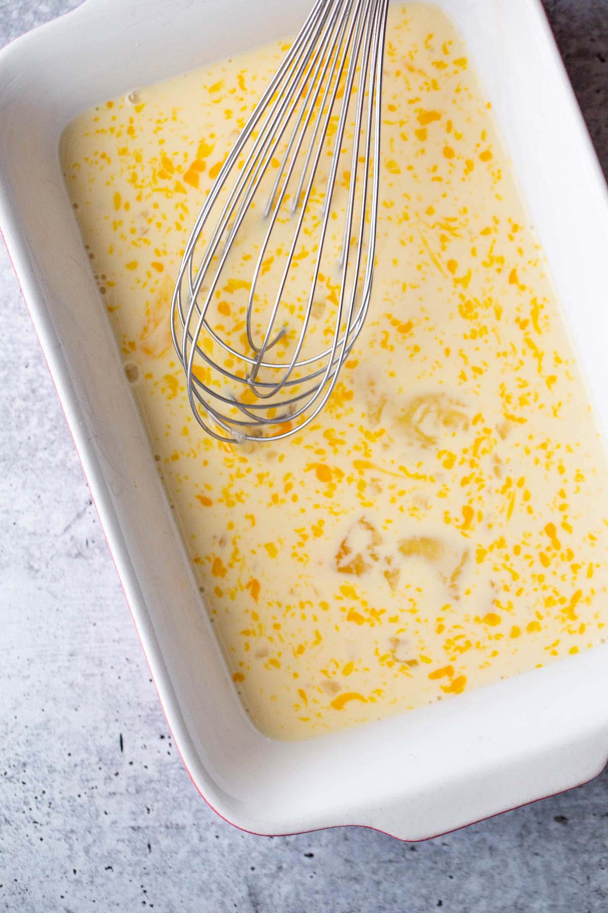 Eggs whisked with milk.