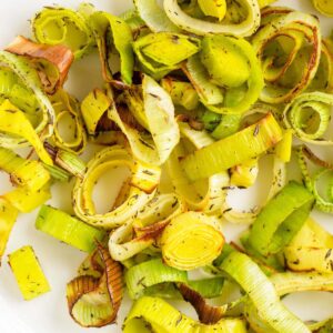 Air fryer leeks up close.