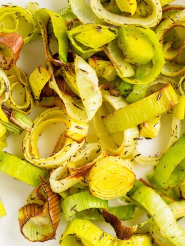 Air fryer leeks up close.