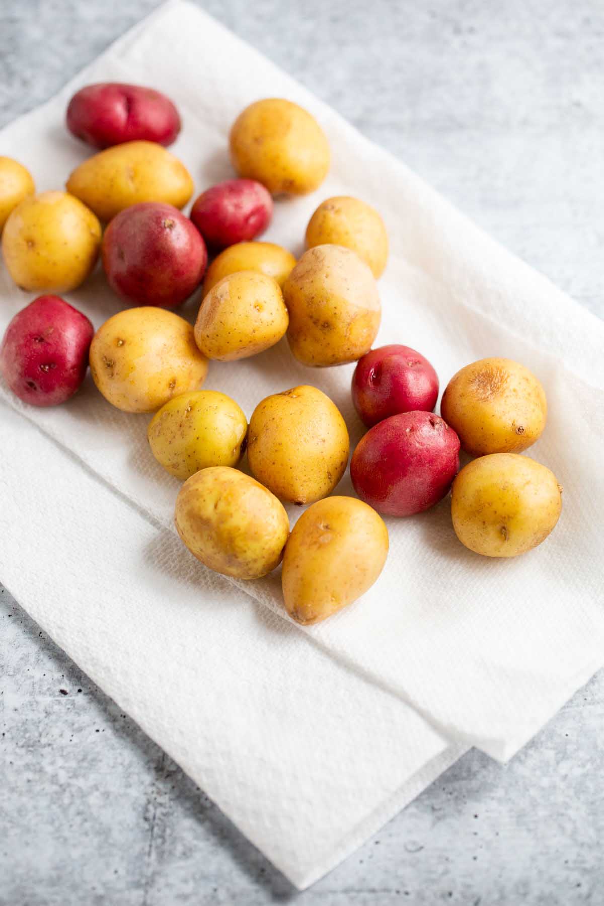 Potatoes on a paper towel.