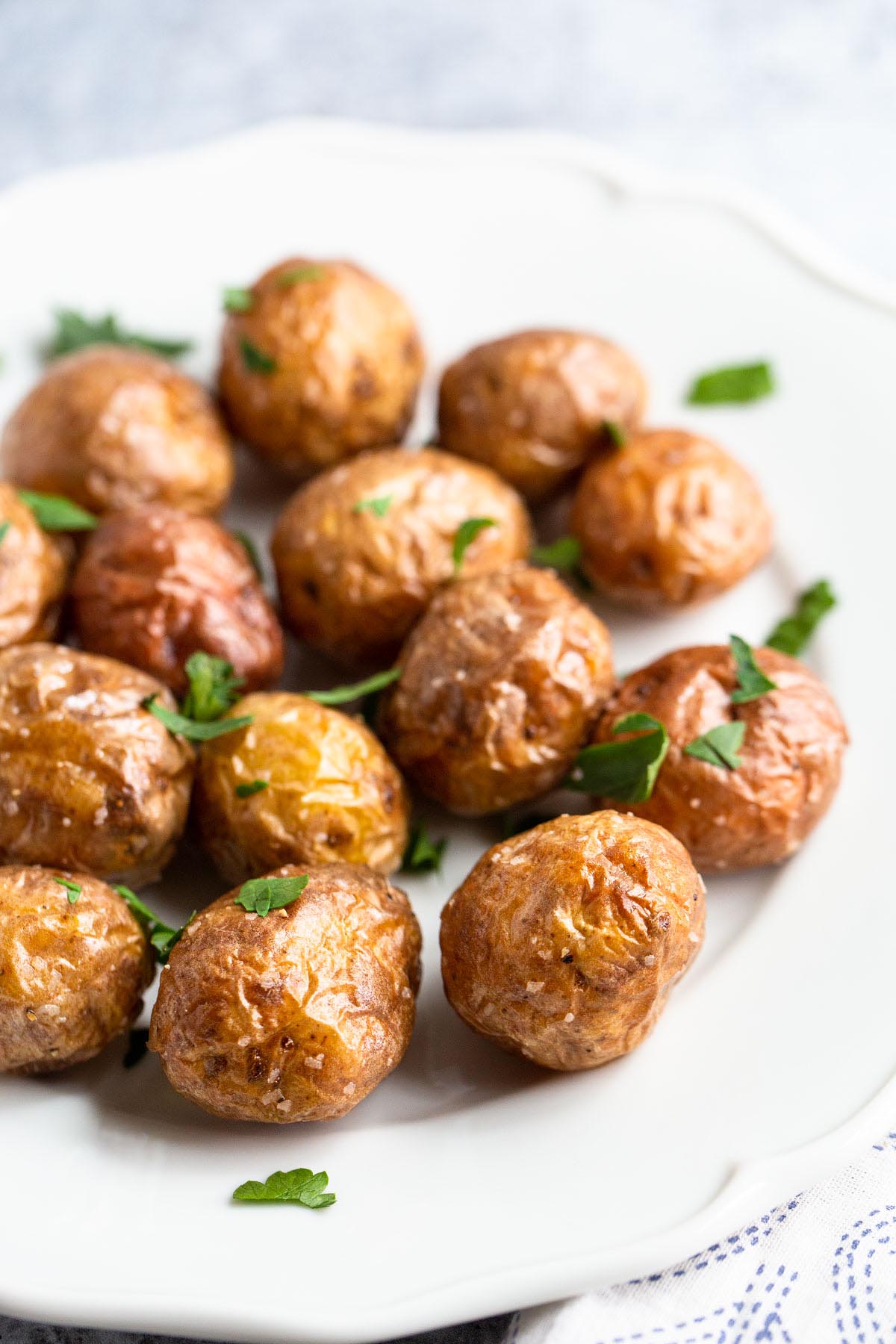 Air fried baby potatoes up close