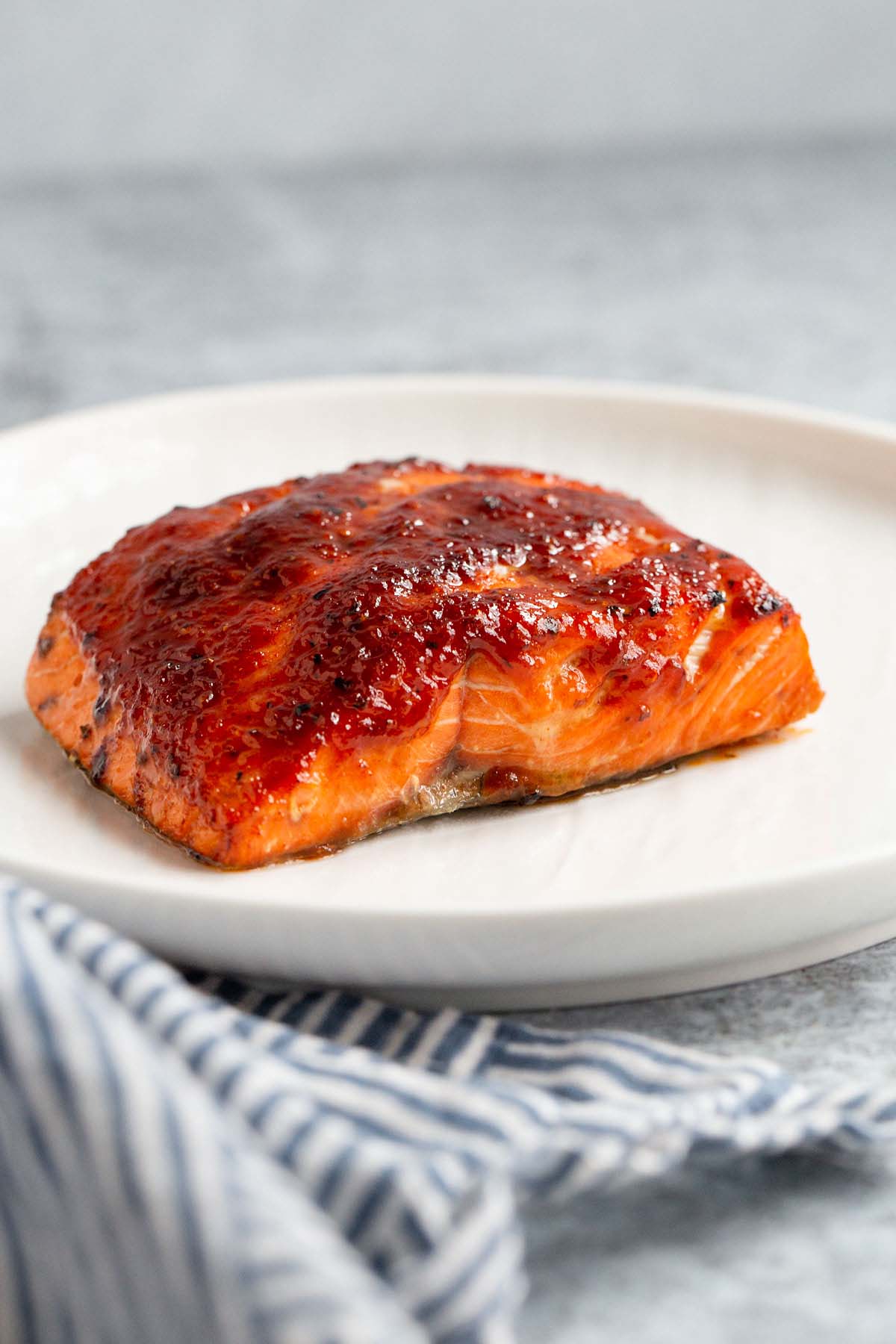 Air fryer bbq salmon on a plate.