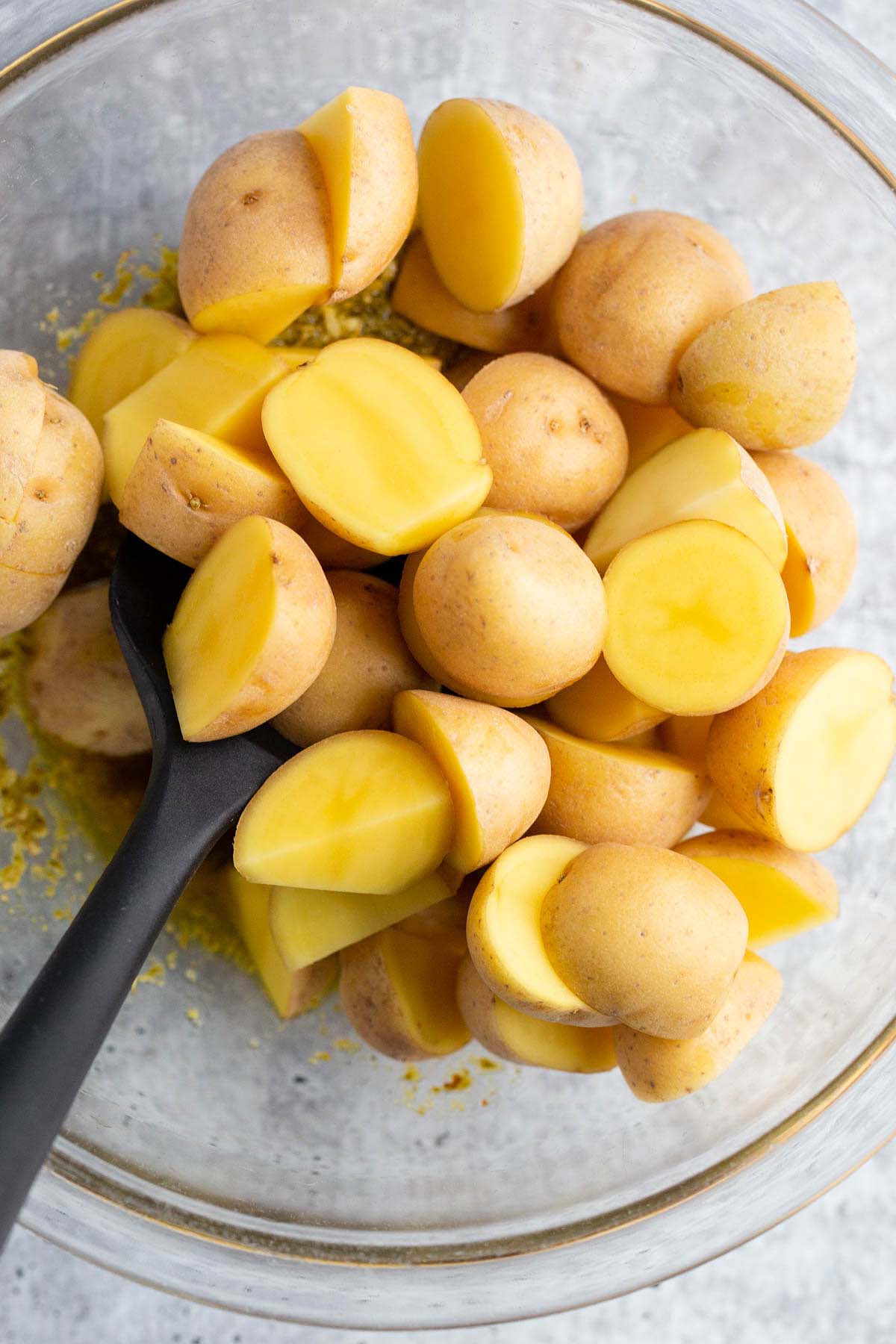 Sliced baby potatoes.