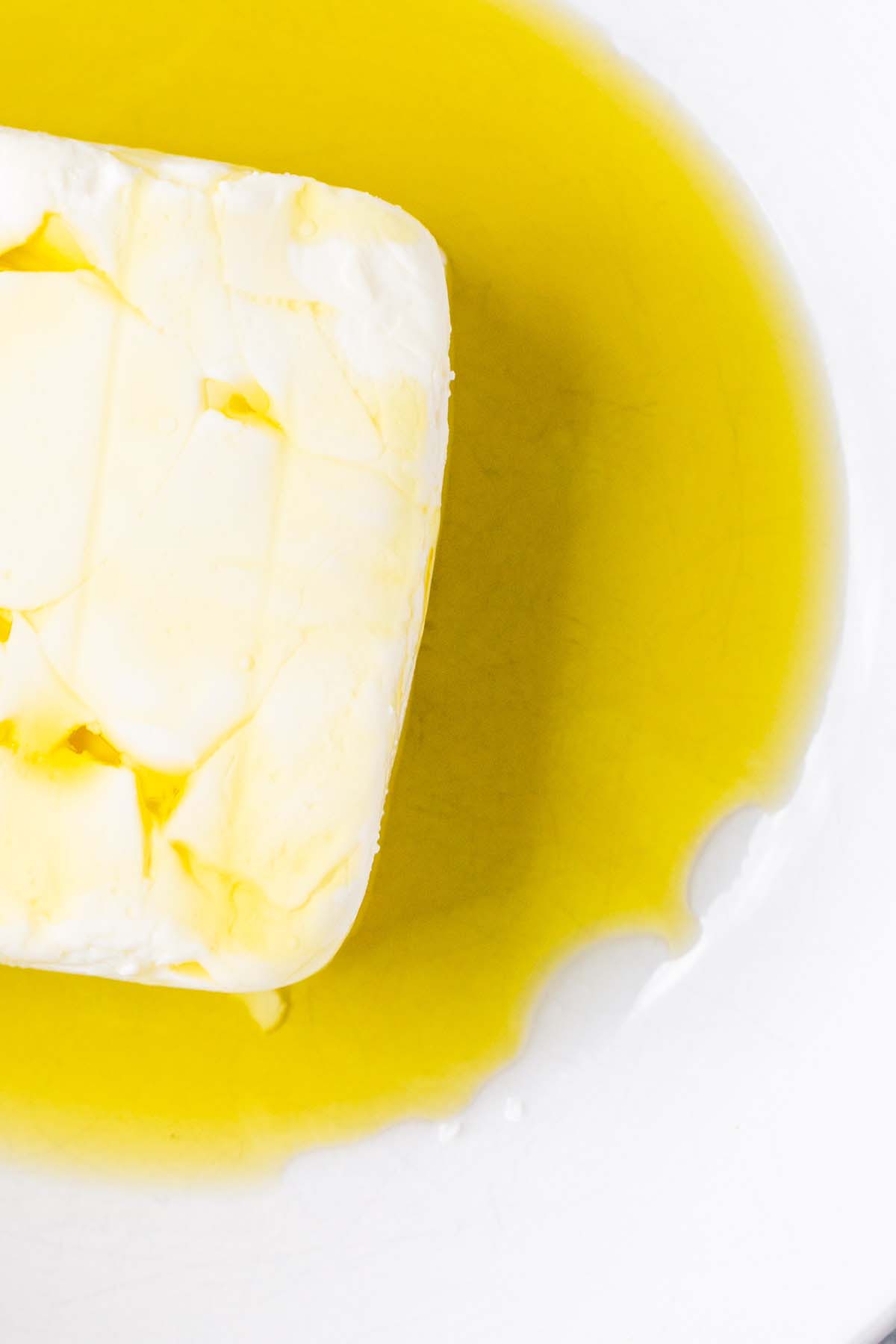 Feta block and olive oil.