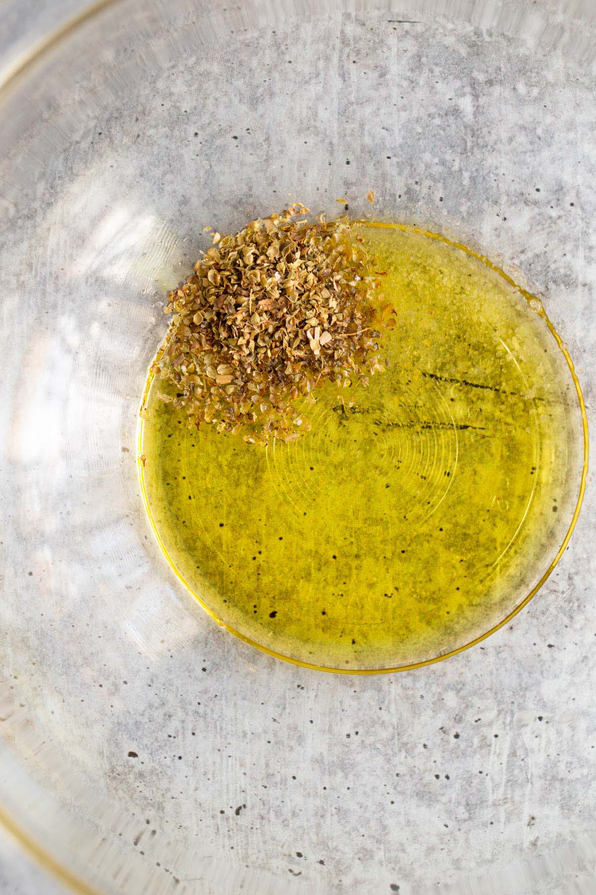 Olive oil with herbs.