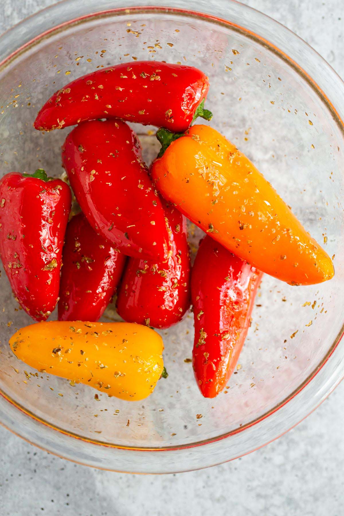 Mini peppers tossed with olive oil and herbs.