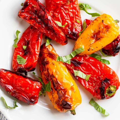 Air fryer mini peppers on a plate.