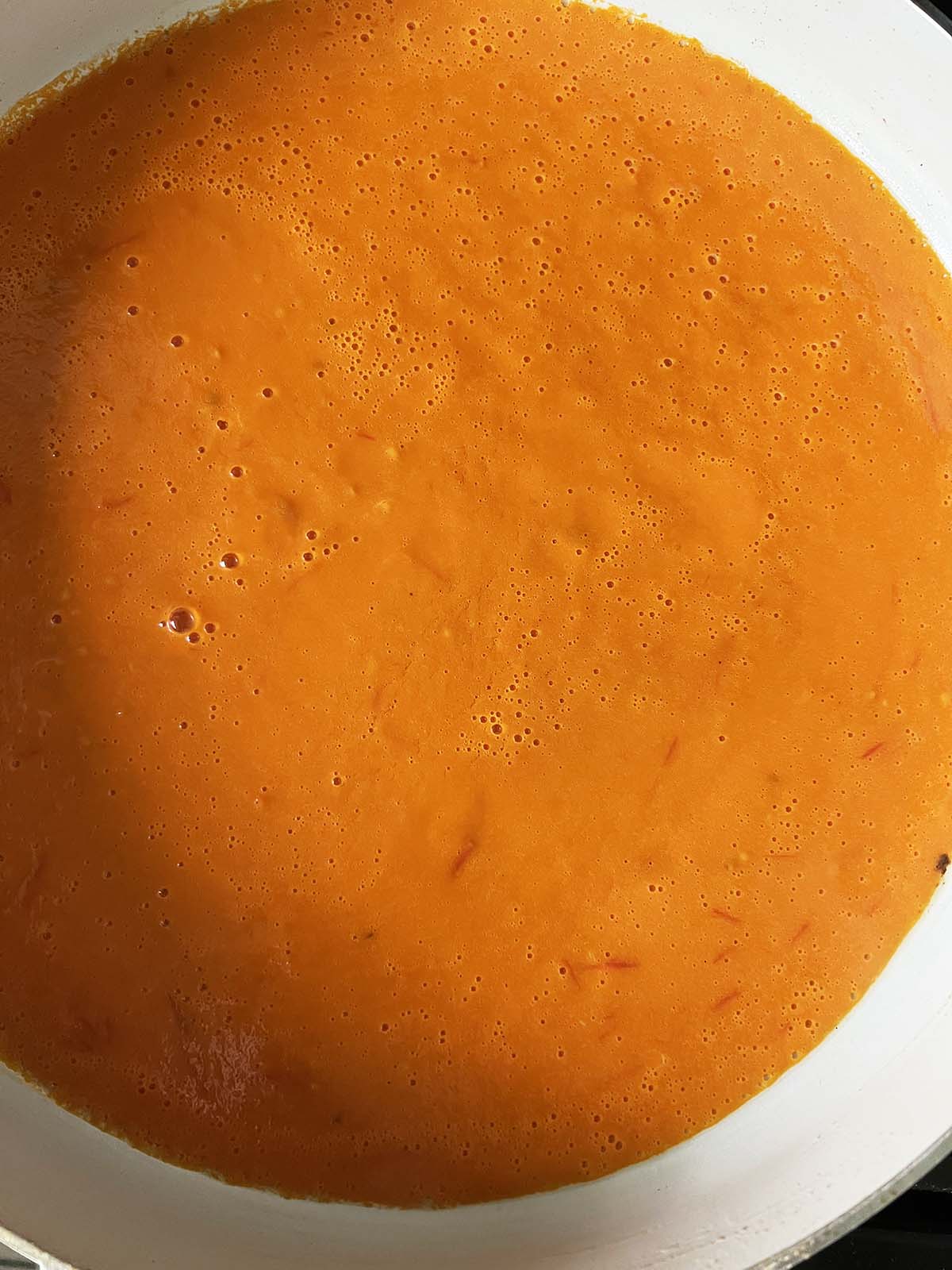 Tomato butter sauce in a skillet