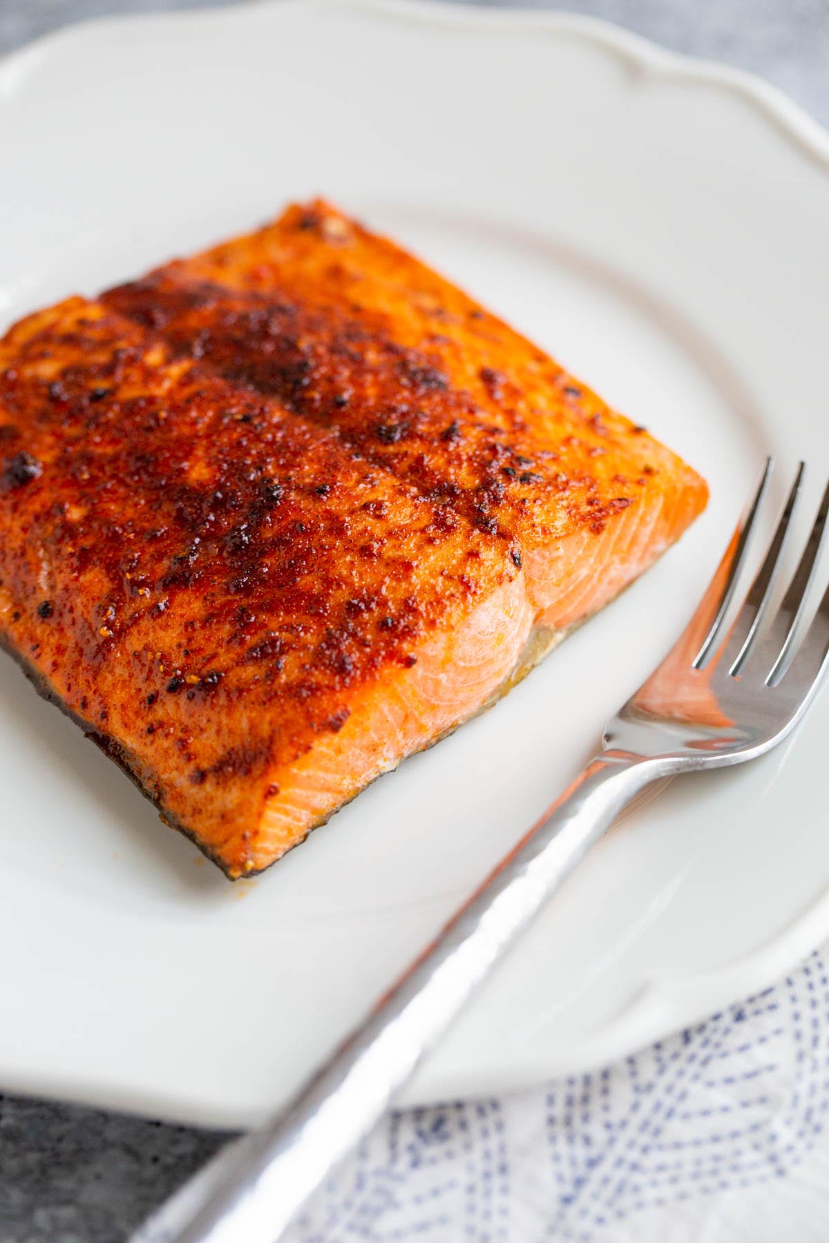 Air fryer sockeye salmon on a plate.