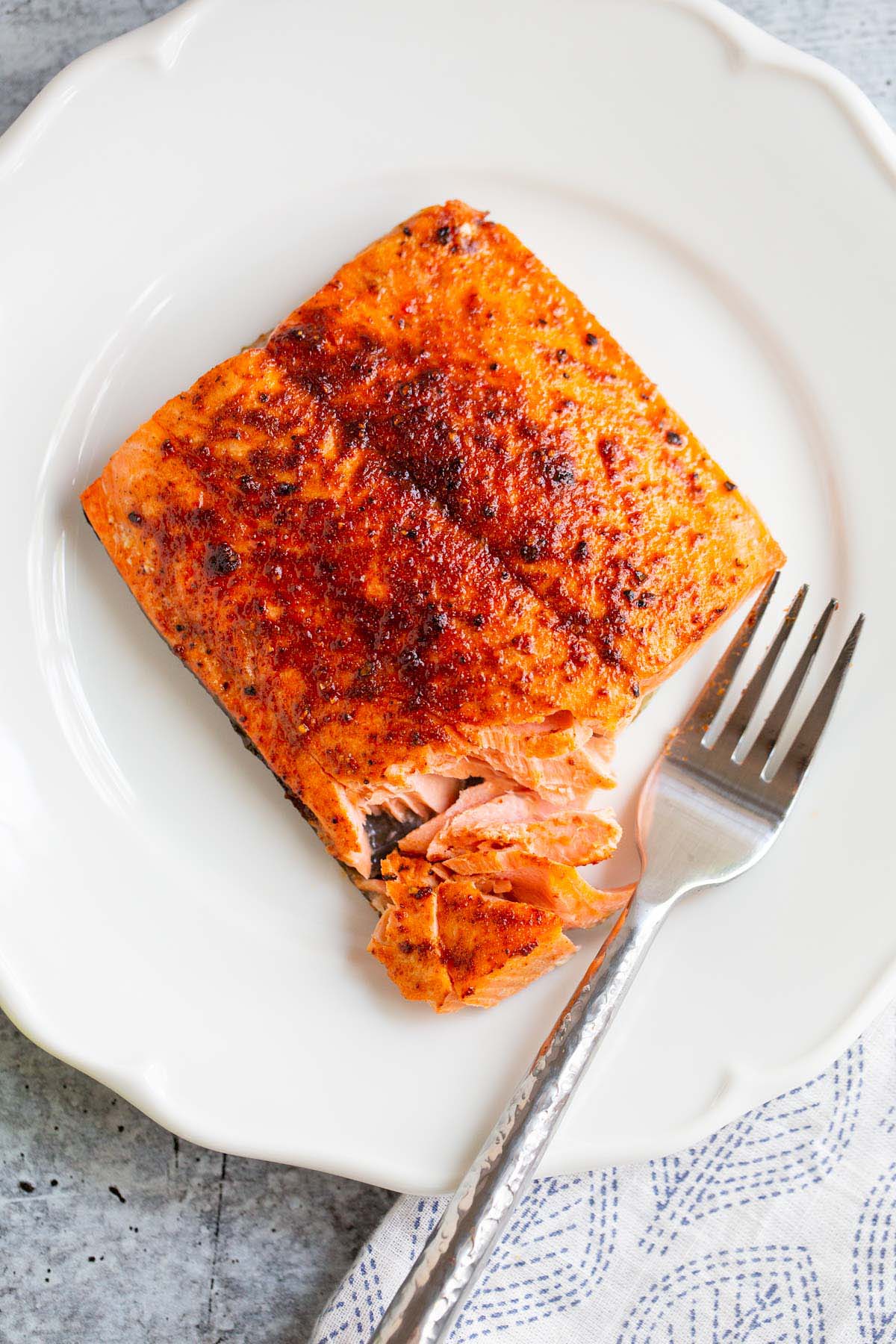 Air fryer sockeye salmon on a plate.