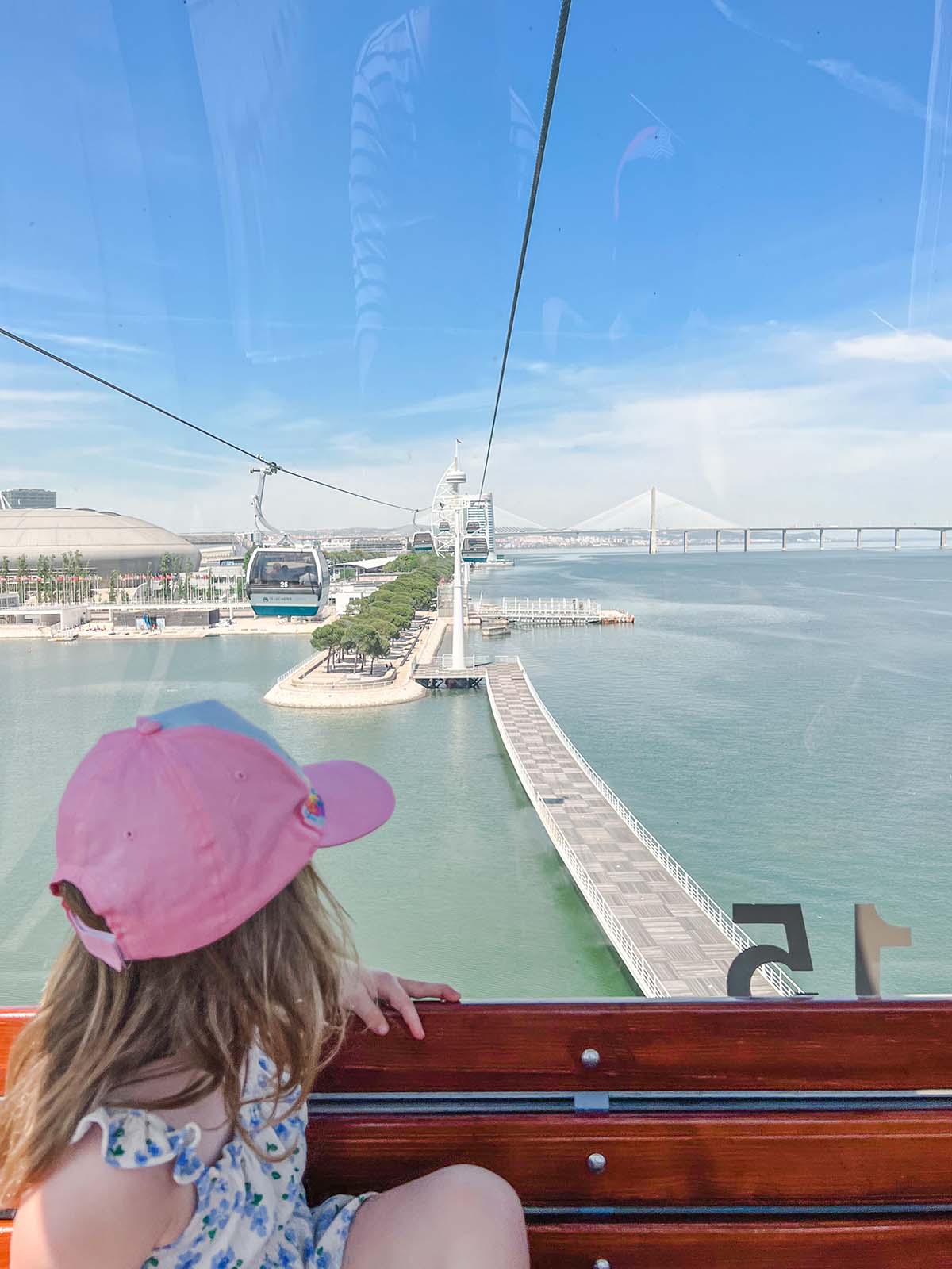 Riding the cable car in Lisbon.