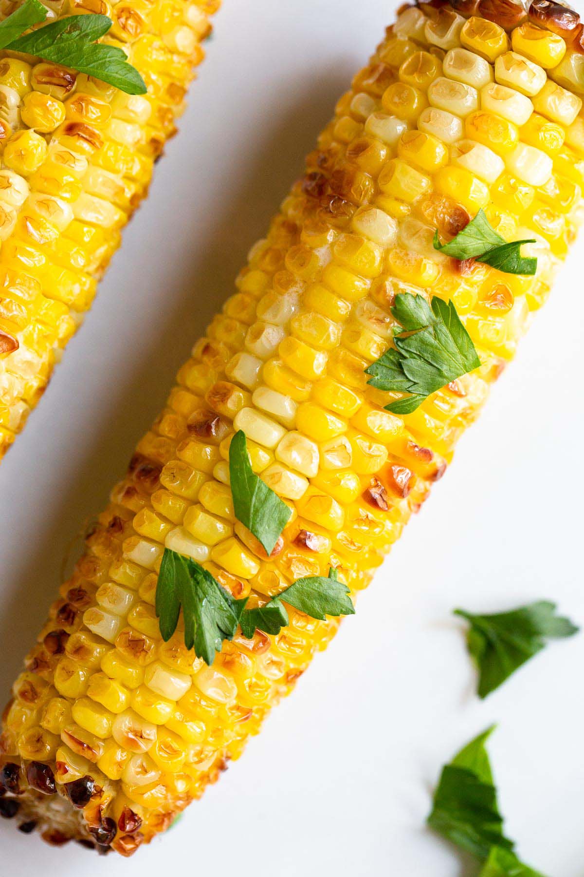 Air fried corn on the cob up close