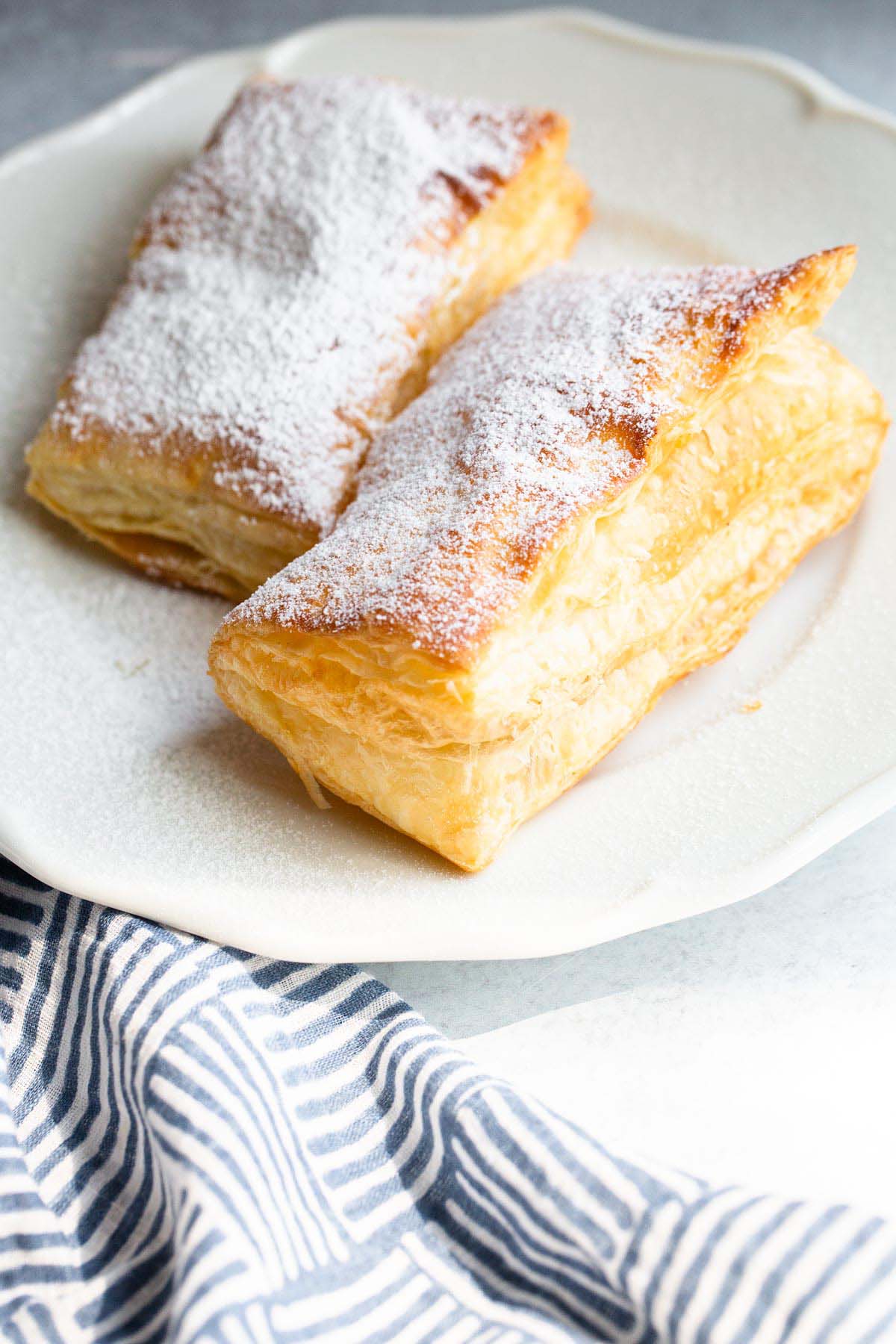 Air fried puff pastry with powdered sugar.