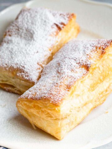 Air fried puff pastry with powdered sugar.