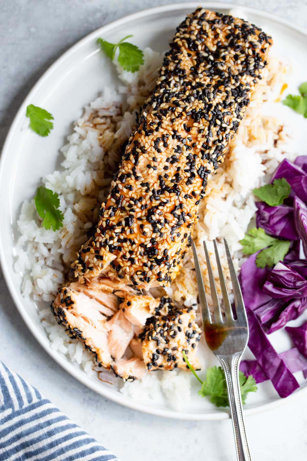 Air fryer sesame salmon on a plate.