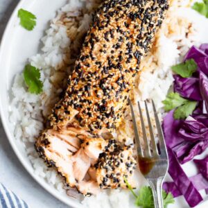 air fryer sesame salmon up close