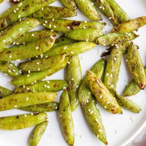 Air fried snap peas with sesame seeds.