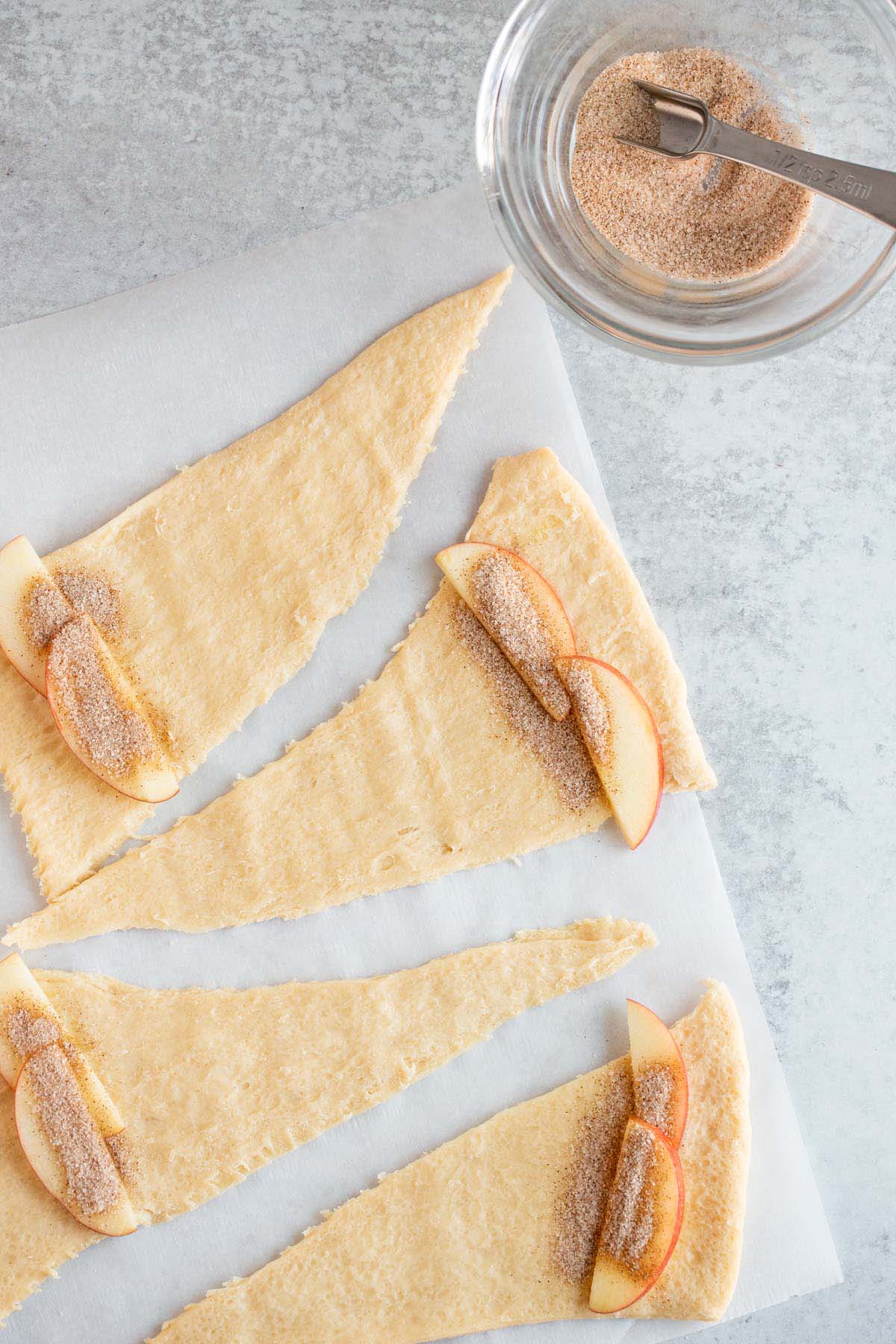 Assembling the apple pie crescent bites