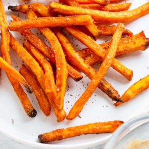 Sweet potato fries on a plate.