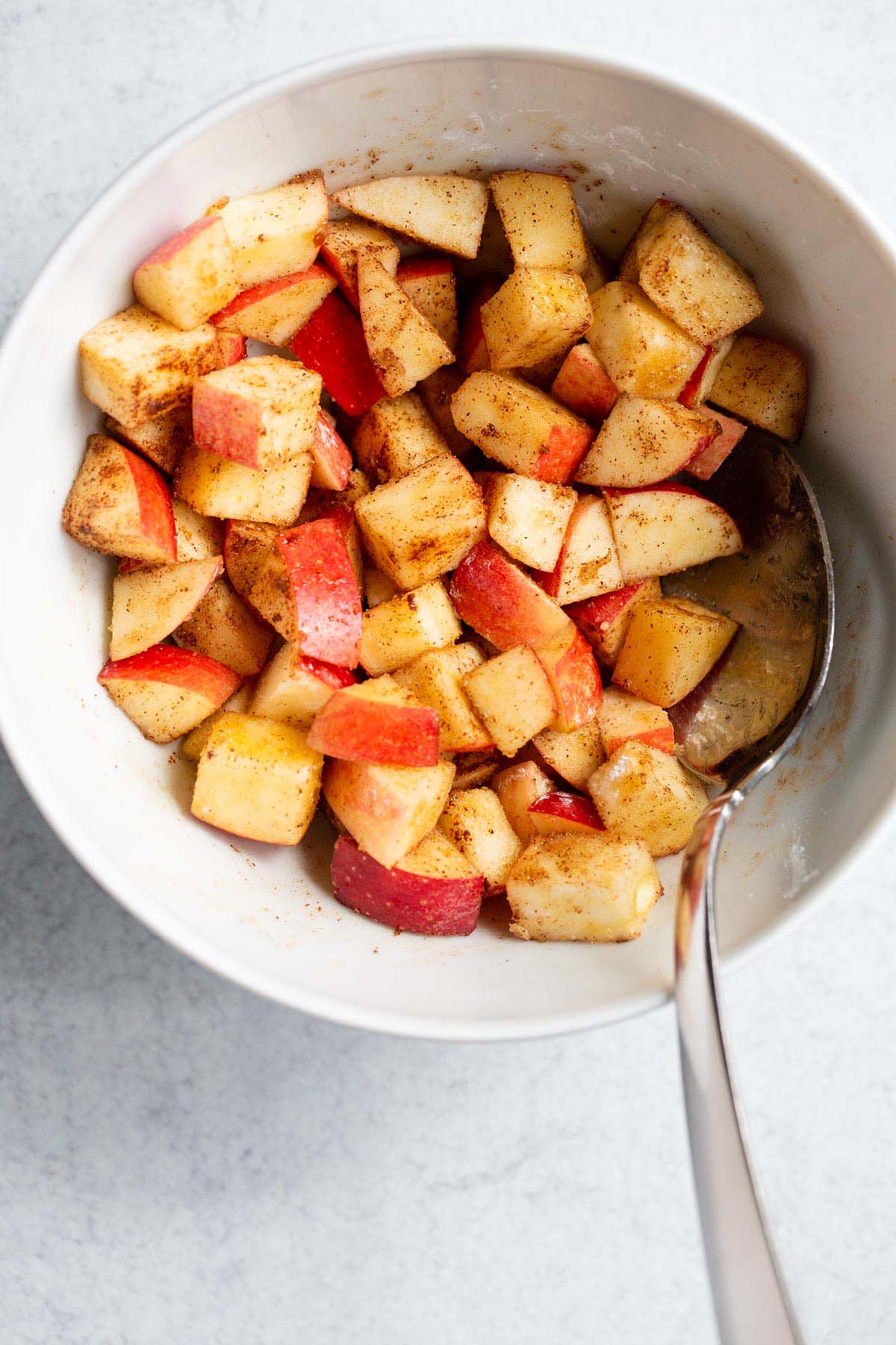 Diced apples mixed with seasonings