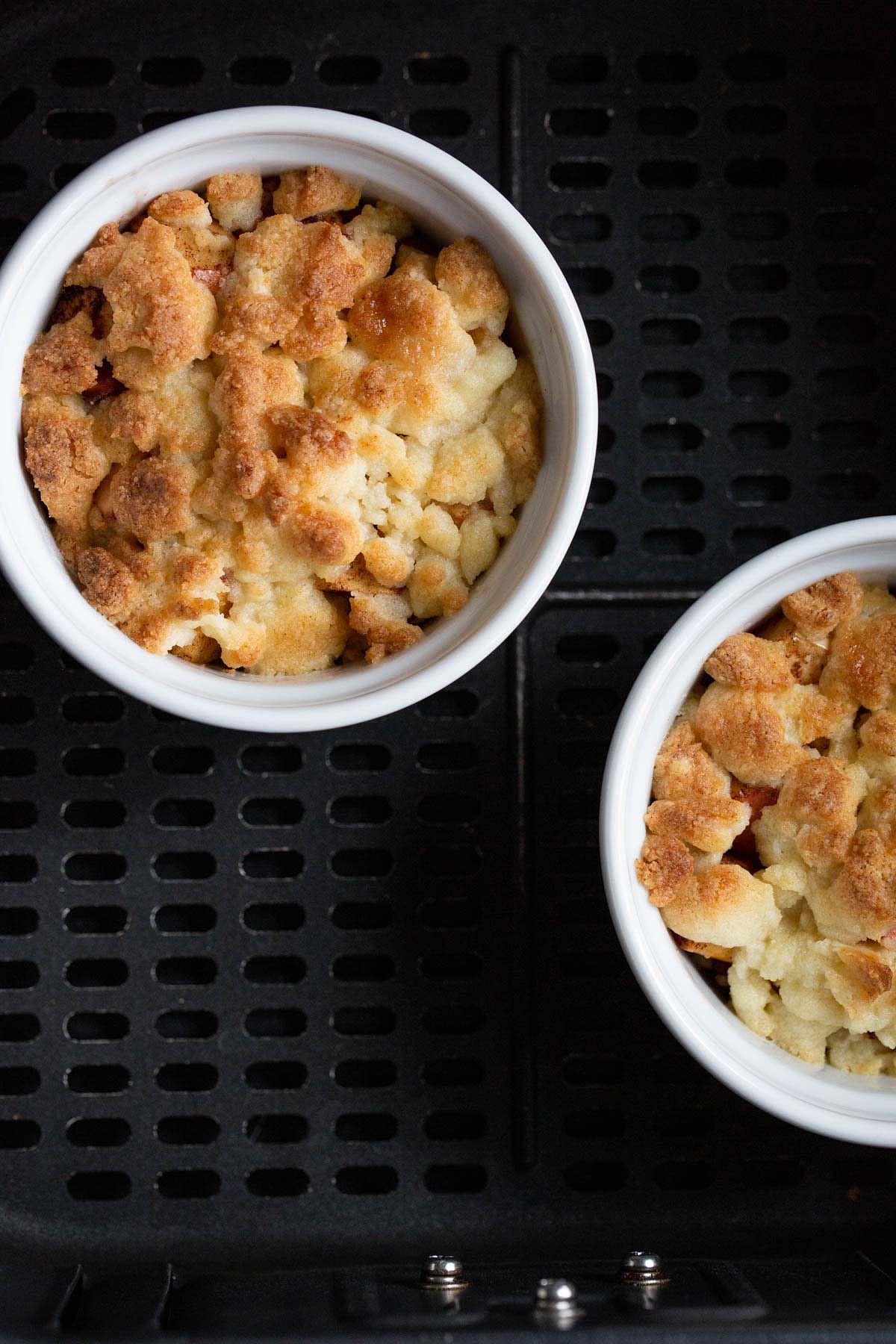 Air fryer apple cobbler in a ramekin.