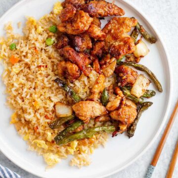 Panda Express leftovers on a white plate.