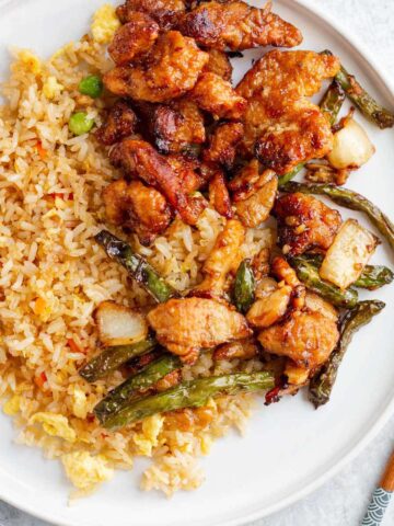 Panda Express leftovers on a white plate.