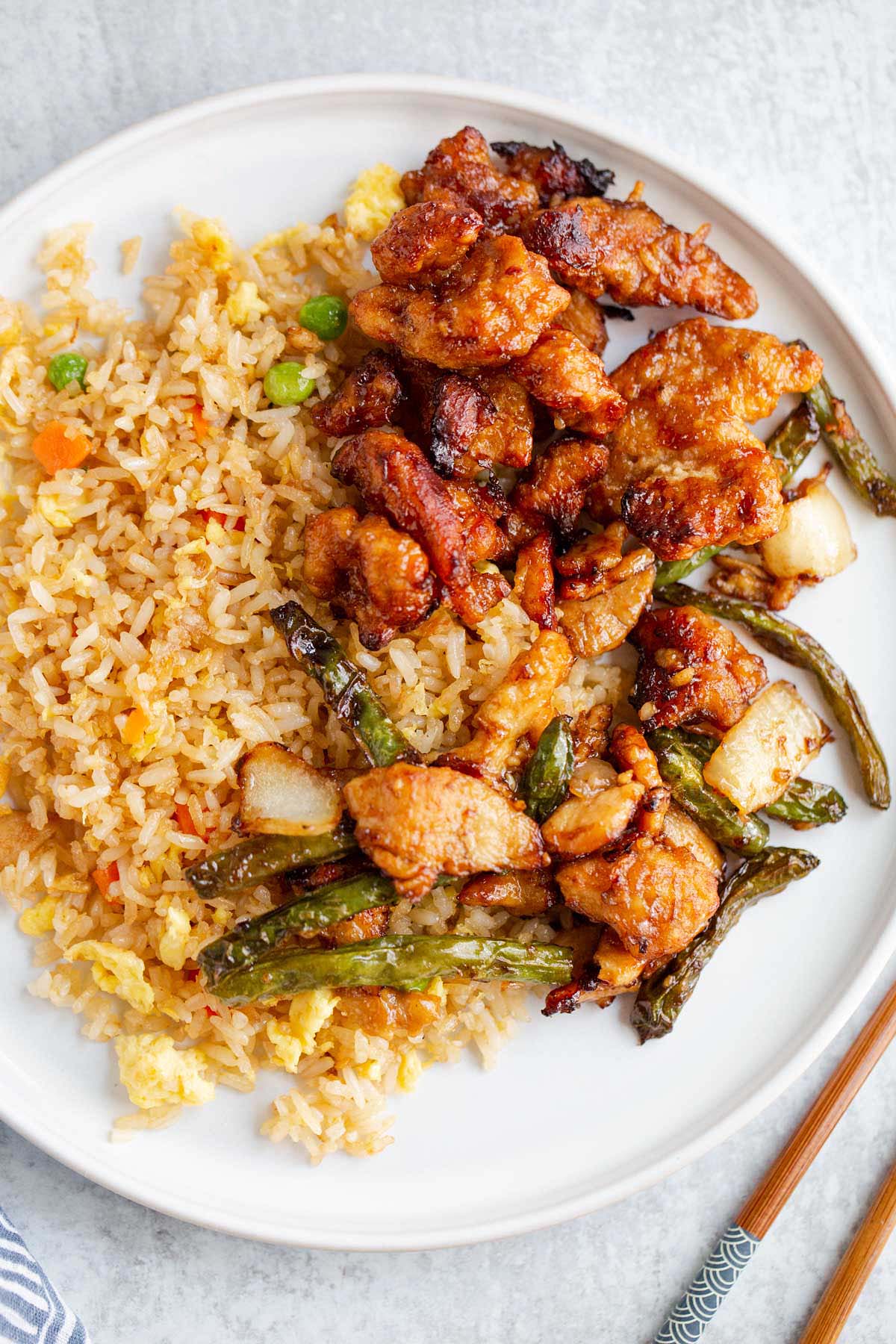 Panda Express leftovers on a white plate.