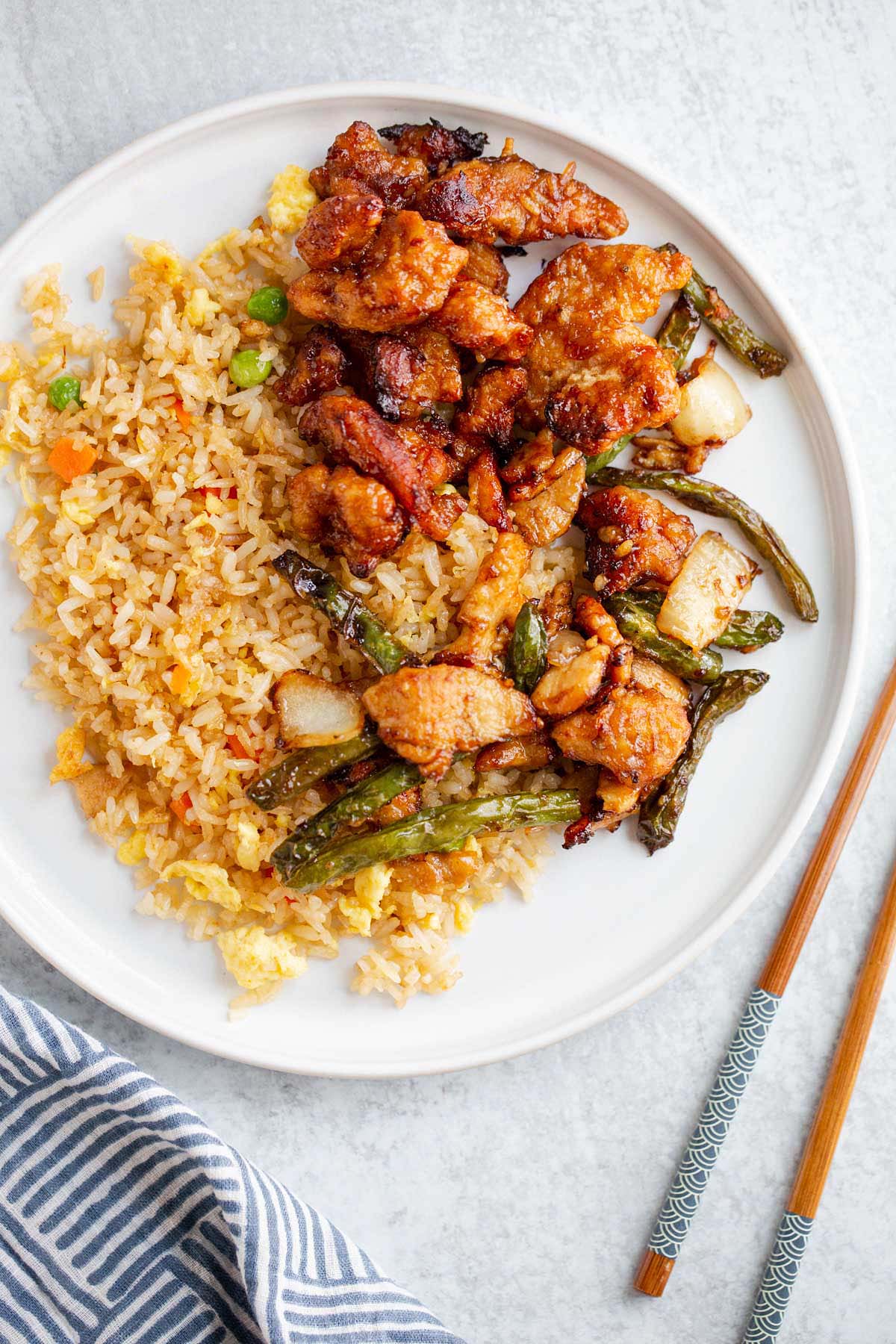 Panda Express leftovers on a white plate.