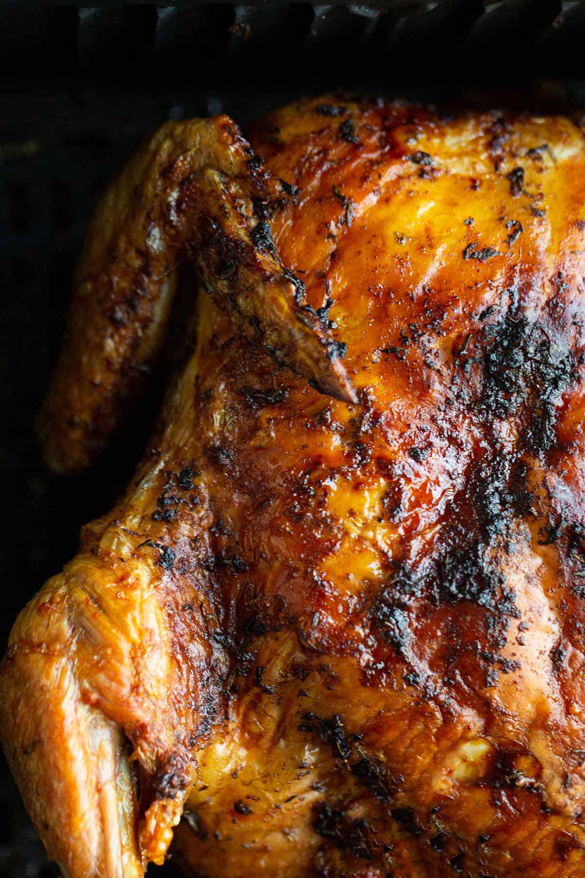 Air fried whole chicken in the air fryer.