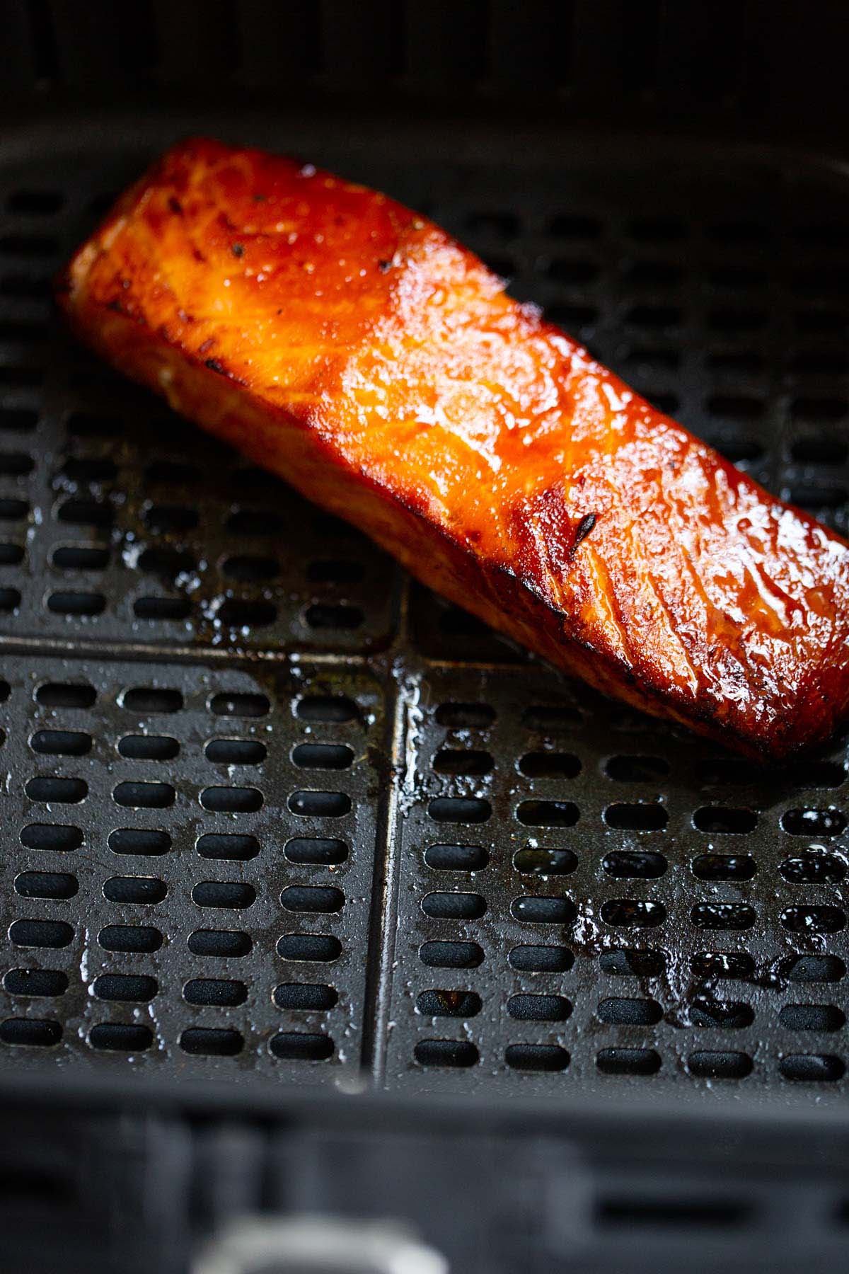 Cooked salmon in air fryer.