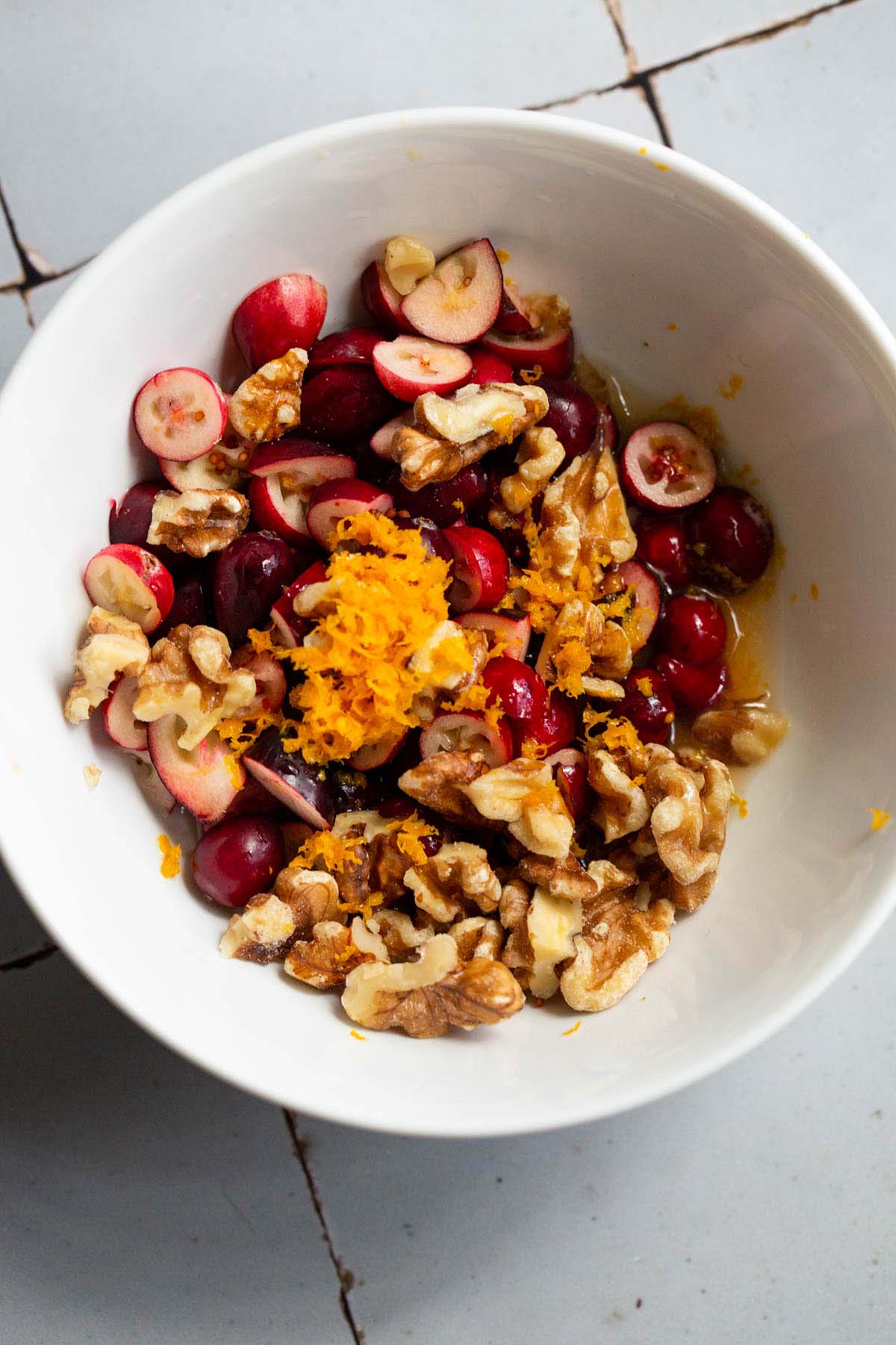 Cranberry, walnut, and maple syrup mixture.